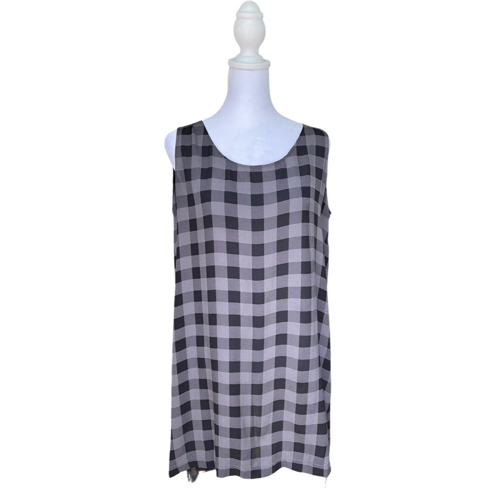 Eileen Fisher Black/Gray 100% Silk Checked Tunic